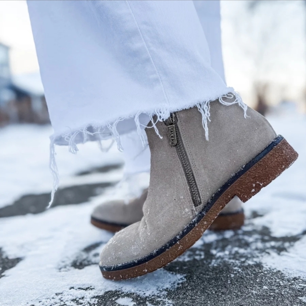 Italeau Waterproof Foliana Booties Taupe Lavato Size 36/5.5 Handmade In Italy
